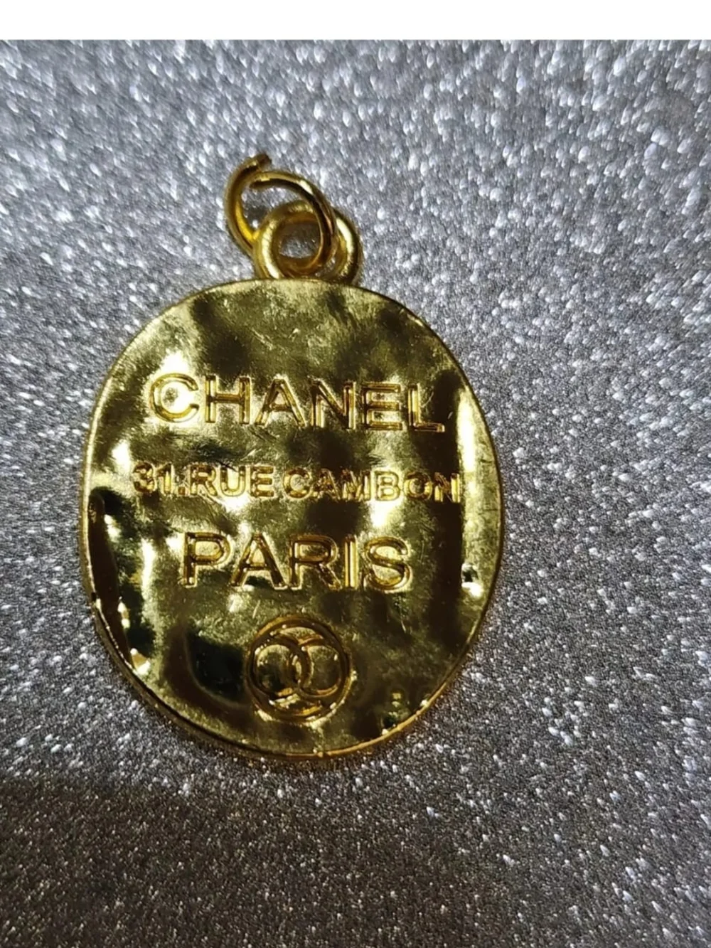 CHANEL Gold Oval Logo Medallion Charm Pendant. Repurposed